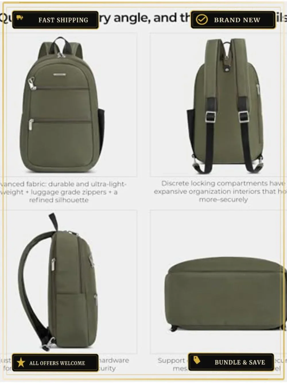 Anti-Theft Convertible Sling Backpack with RFID Blocking, Lightweight Travel